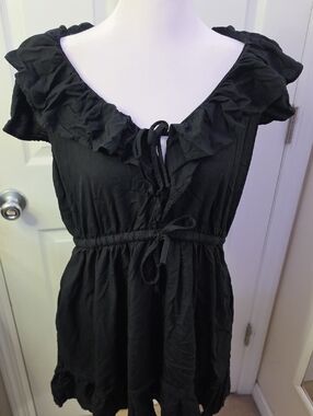 Old Navy Black Ruffle Tie-Front Mini Dress Size L
